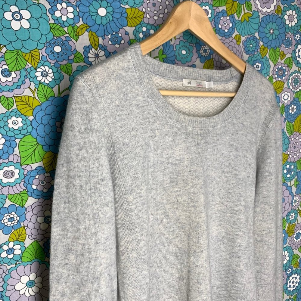 Raffi Cashmere Crewneck Elbow Patch Long Sleeve Sweater Size:L